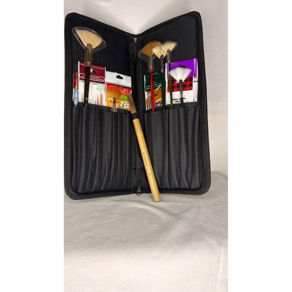 Artist Paint Brush Set with Zippered Case Loew-Cornell Fan Brushes Mixed